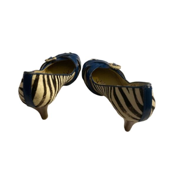 Retro Pinup Y2K Zebra Print Heels Naughty Monkey Blue Buckle Detail Size 8 - Picture 6 of 7